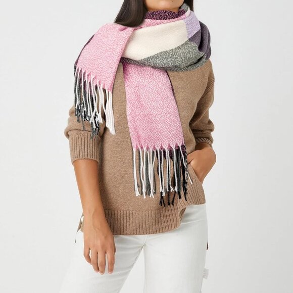 Women's purple Pink Lattic Scarf Fashion Long Plaid Shawls Wraps Big Grid Winter - Picture 4 of 5